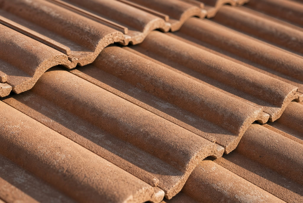 Macro study — terracotta roof tiles in raking light