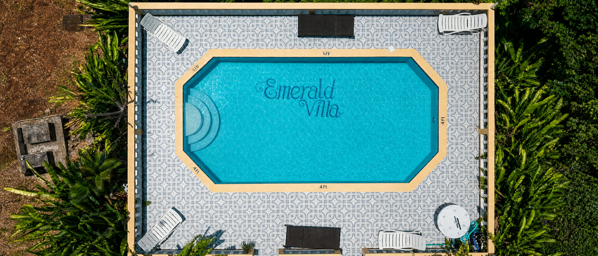 The pool from directly overhead, Emerald Villa tiled into the floor
